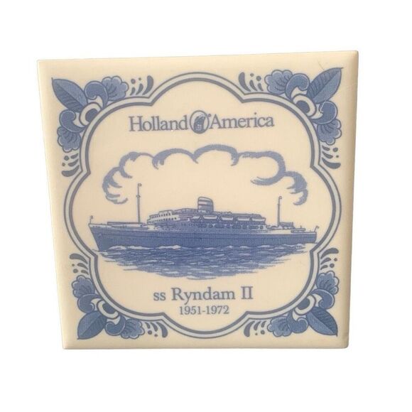 Vintage Holland America Line Delft SS Ryndam Ii 1951-1972 Ceramic Tile - Picture 1 of 6